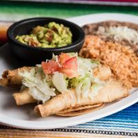 Three Taquitos With Guac · chicken or beef w/ guacamole.
