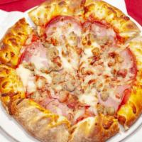 Meat Lovers Pizza · Cheese pizza with sausage, meatballs, pepperoni, ham, and bacon.