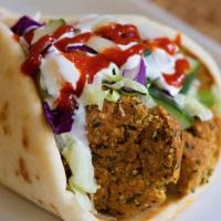 Falafel Gyro · All gyros come with lettuce tomato onions cucumber white sauce and hot sauce.