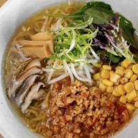 Veggie Ramen (Thick Noodles) · Our special vegetable soup, topped with house special soy bean, corn, shiitake mushrooms, ba...