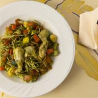 Pasta Calabrese · Vegetarian. Pasta tossed with extra virgin olive oil, roasted garlic, artichoke hearts, and ...