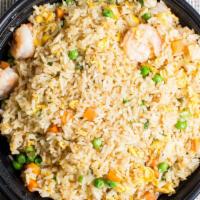 Shrimp Fried Rice
 · Prepared steamed white rice with soy sauce, eggs, peas, carrots and green onions.
