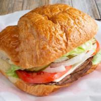 Roast Beef · Toast Croissant with Mayo, Roast Beef, Cheese, Tomato, Onion, Pickle, & Lettuce.