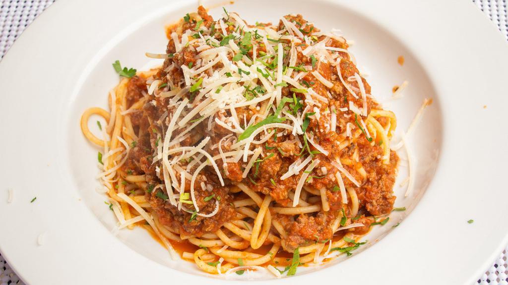 Spaghetti Bolognese · Spaghetti with meat sauce.