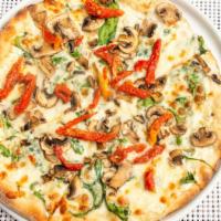 Bianco (Small) · White sauce, mozzarella cheese, spinach, mushroom, and sundried tomato.
