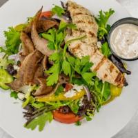 Gyros And Chicken Salad · Favorite. Mixed greens with tomatoes, bell peppers, cucumbers, onions, Kalamata olives, feta...