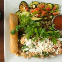 Plate Of Prosperity · egg whites, organic spinach, vegan sausage, feta, green onion, tomato, side of organic quino...