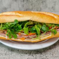 B3 - Grilled Chicken Sandwich / Bánh Mì Gà Nướng · All sandwiches served with pickled carrots and daikon, cucumbers, jalapeños, cilantro, with ...