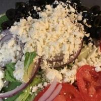 Greek · Lettuce, spinach, tomato, olive, onions, and feta cheese.