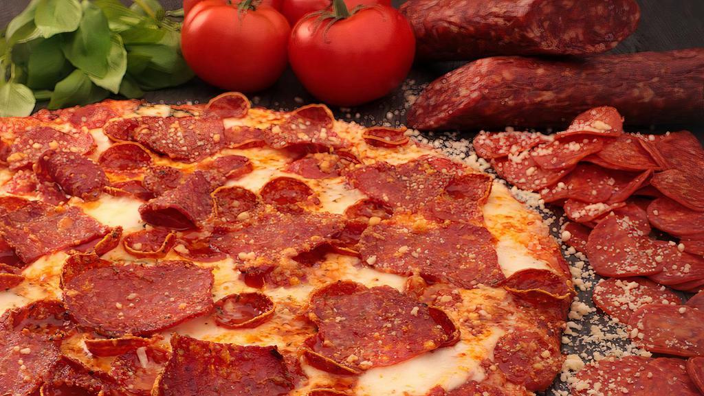 Double Pepperoni Pizza · Margherita with all-natural pepperoni and spicy soppressata salami.