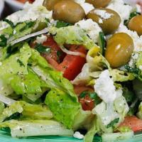 Greek Salad · Lettuce, tomato, cucumber, onion, parsley, feta cheese and olives.
