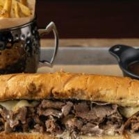 Cheese Steak Dip · shaved sirloin steak, provolone, caramelized onions, creamy herb cheese, toasted hoagie roll...