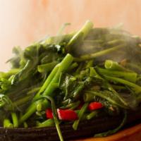 Morning Glory (Kang Kung) · Stir fry water spinach with garlic belacan.