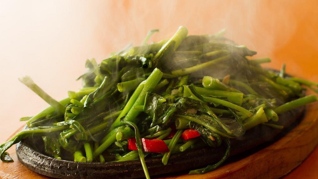 Morning Glory (Kang Kung) · Stir fry water spinach with garlic belacan.