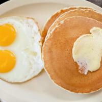 Pancakes & Eggs Plate · Bacon, sausage or ham with 3 pancakes & eggs