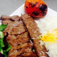 Kabob Soltani W/ Rice · Seasoned ground beef & filet mignon. A combination of tenderloin beef & a strip of seasoned ...