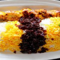 Barberry Rice W/ Chicken Boneless Kabob · basmati rice mixed with barberries & saffron. Served with boneless chicken kabob.