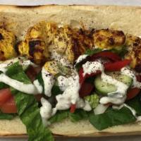 Chicken Kabob W/ Rice Wrap W/ Tzatziki Sauce · thick strips of juicy, marinated, charbroiled boneless chicken with tortilla wrap or pita br...