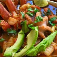 7 Mares (Seafood Mix Soup) · Seafood mix soup, veggies and home made tortillas.