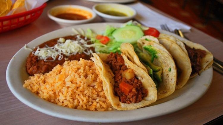 3 Tacos Combo · Three tacos with rice and beans, cabbage, onion and cilantro.