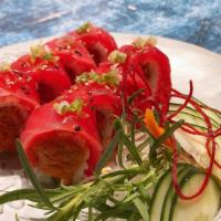 Hawaiian Roll · Spicy. spicy Tuna. green onion, and house special sauce . fresh tuna on top. chili oil.
