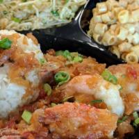 North Shore Shrimp Plate · 6-7 extra jumbo white shrimp, sauteed in a Hawaiian-style garlic butter sauce. Includes rice...