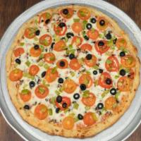 Vegetarian Pizza 14 Inch  · Mushrooms, tomatoes, bell peppers, black olives.