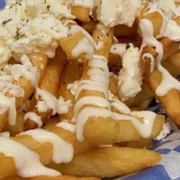 Greek Feta Fries · Our seasoned fries topped with whipped and crumbled feta.