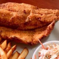 Fried Catfish · Two farm-raised catfish fillets, coated in cornmeal and fried with cajun spices, served with...