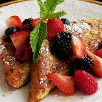 Brioche French Toast · Bread & Cie brioche, berries, maple syrup