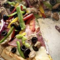 Premo Combo · Pepperoni, Italian sausage, salami, Canadian bacon, mushrooms, olives, bell peppers and red ...