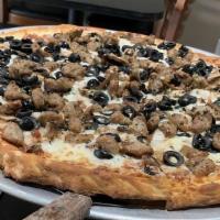 Veggie Supreme · Vegetarian. Fresh mushrooms, assorted peppers, red and green onions, black olives, romas and...