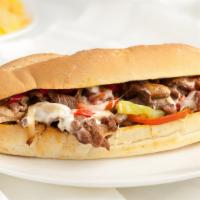 Philly Steak · Top sirloin, bell peppers, and onions, mushrooms, Provolone cheese