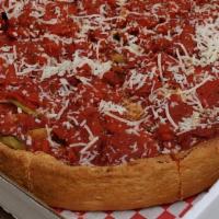 Italian Delight Deep-Dish Pizza · Prosciutto, sauteed mushrooms, roasted artichokes, garlic, rosemary, extra virgin olive oil ...