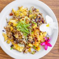 Breakfast Fried Rice · Grilled Cal-Rose rice with eggs, bacon, green onions, carrots, cabbage pineapple.