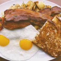 North Park Breakfast · Two eggs any style, your choice of pork sausage or double-smoked bacon, and toast