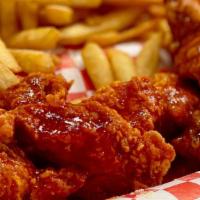 18 Boneless Wings · 18 Boneless Wings With Fries. Choose Between Buffalo or Honey BBQ Sauce. Upgrade to Breaded ...