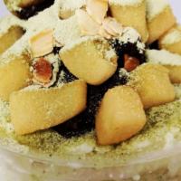 Green Tea Bingsu · Green tea powder / Sweet Red Bean /  Mochi / Green Tea Ice Cream / Almonds / Sweetened Conde...