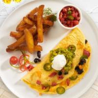 Mexican Omelette · Tomato, onion jalapeno, and Jack cheese.