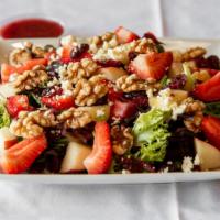 Berry Nuts · Mixed greens, spinach, apple, walnuts, dried cranberries, strawberries and feta cheese in ra...