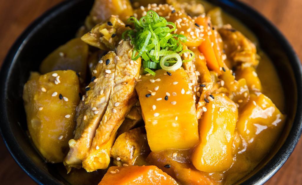 Chicken Curry Bowl · Charbroiled chicken served with potato, carrot, and onion in a yellow curry sauce.