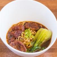 Beef Noodle Soup 牛肉麵 · Beef noodle soup made of stewed beef, beef broth, vegetables and Chinese noodles.
