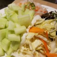 Vegetarian Cold Cut Plate · Cucumber salad, radish salad, seaweed salad, and kimchi salad.