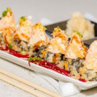 Nine-One-One · Deep-fried tuna maki topped with crab meat and spicy dream sauce.