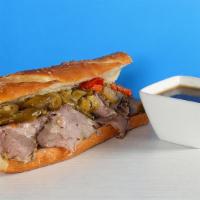 Chicago Beef Sandwich · Vienna Beef, Giardiniera, Side of Au Ju, Toasted French Roll.