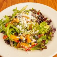 Big Curious Salad  · Vegetarian. Marinated chickpeas, feta, moroccan olives,
red bell peppers, golden beets, gril...