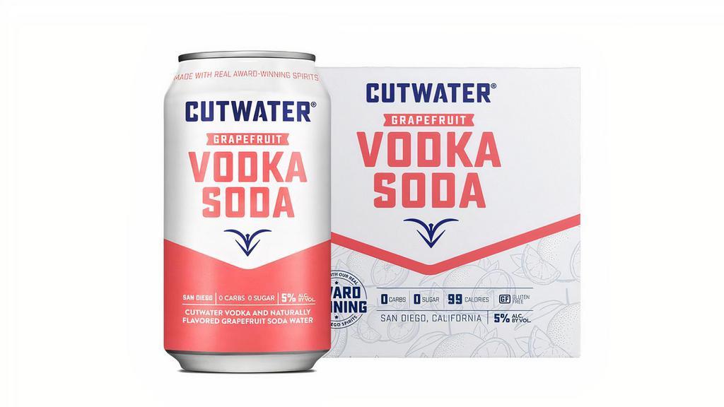 Cutwater Grapefruit Vodka Soda 4Pk · 99 Calories. Full of Spirit. Our Grapefruit Vodka Soda combines our award-winning Cutwater Vodka - six times distilled and 15 times filtered with our lightly flavored, grapefruit soda water. The result is a premium and refreshing cocktail that’s ready-to-enj