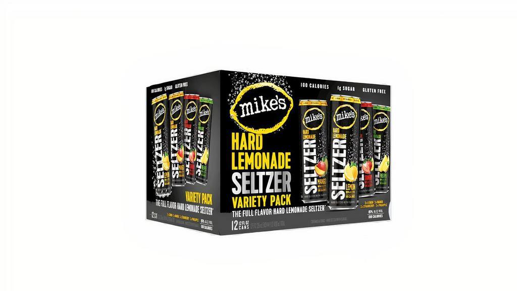 Mike’S Hard Lemonade Seltzer 12Pk · Mike’s Hard Lemonade Seltzer is the Full Flavor Hard Lemonade Seltzer with 100 Calories, 1g Sugar, 5.0% ABV, and is Gluten Free. The Variety Pack includes four refreshing flavors: Lemon, Strawberry, Mango, and Pineapple. Mike’s Hard Lemonade Seltzer is the perfect balance of sweetness and tartness. Nobody Makes Lemonade Like Mike’s.