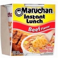 Maruchan Instant Lunch Beef · READY IN 3 MINUTES: Just add water! Instructions: 1.) Fold back lid half way. Fill to inside...