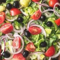 Lg House Salad · Romaine, red onions, tomato, black olives, pepperoncini, balsamic vinaigrette.